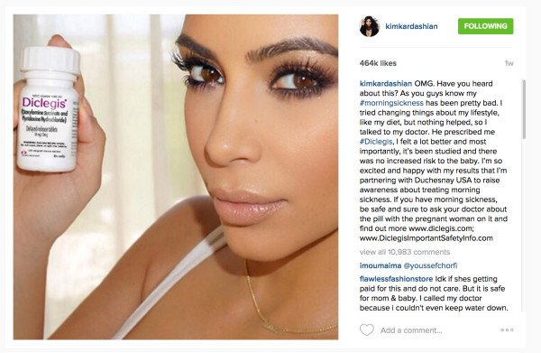 Kim Kardashian endorsing morning sickness drug Diclegis